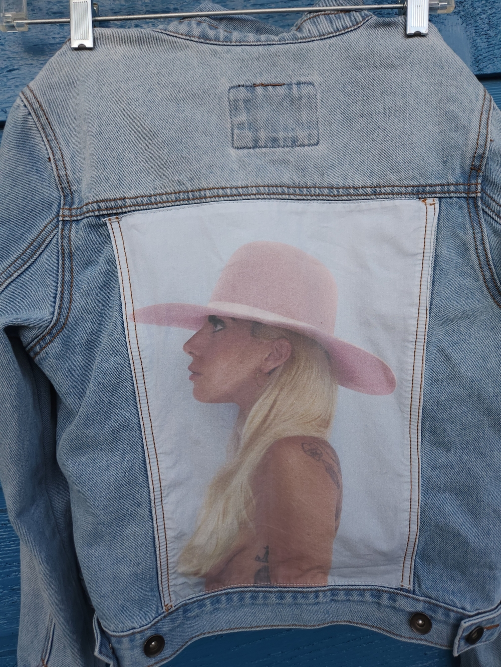Lady Gaga Light Blue Denim Jean Jacket - GAGA Embroidered - Picture 6 of 8